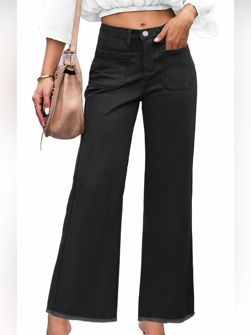 High-Waist Wide Leg Jeans - Black